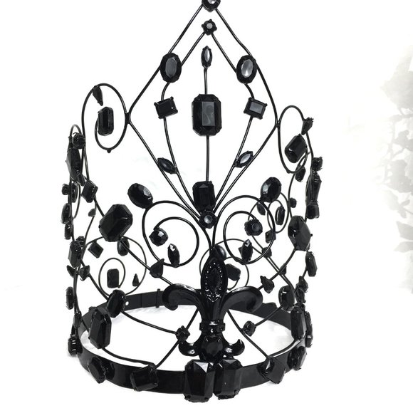 Crown Metal Headdress Goth Black Jeweled 10\